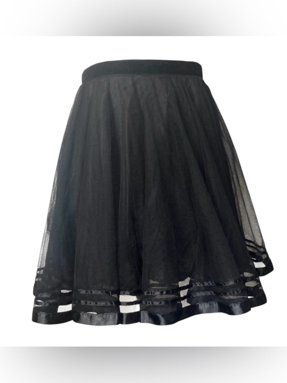Hazel Sheer Tulle Mesh and Ribbon Skirt Women’s Medium Black